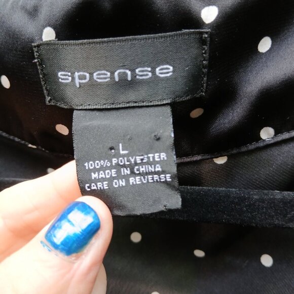 Spence Stylish White Polka Dots on Black Sleeveless Cowl Neck Tunic Top Sz L - Picture 3 of 7